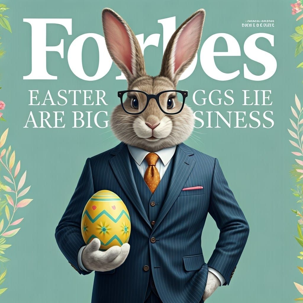 Easter Bunny Forbes Cover Art in Whimsical Business Style