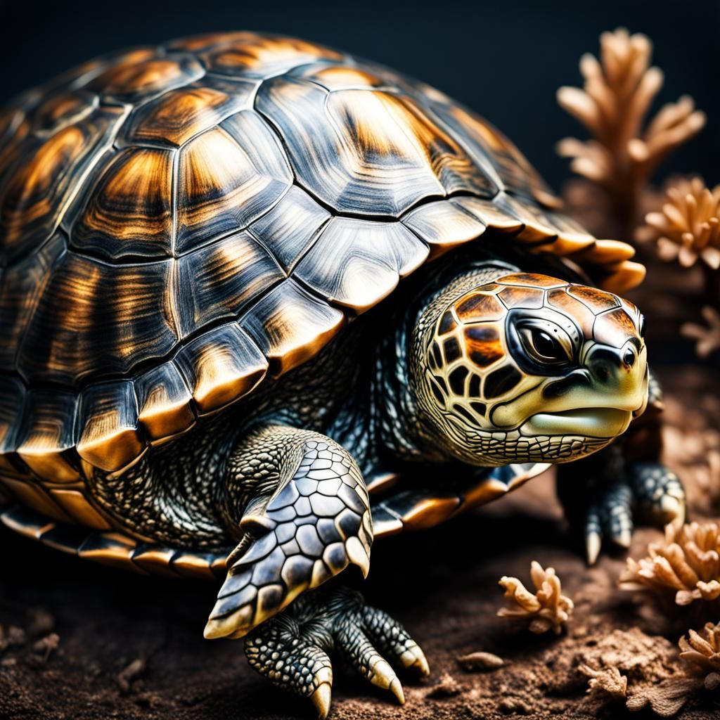 Metallic Turtle Shell in Hyperrealistic Detail