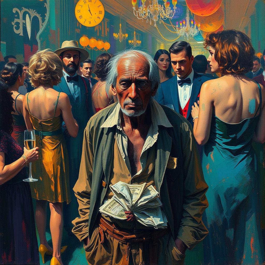 Homeless Man at Party: Abstract Expressionist Art