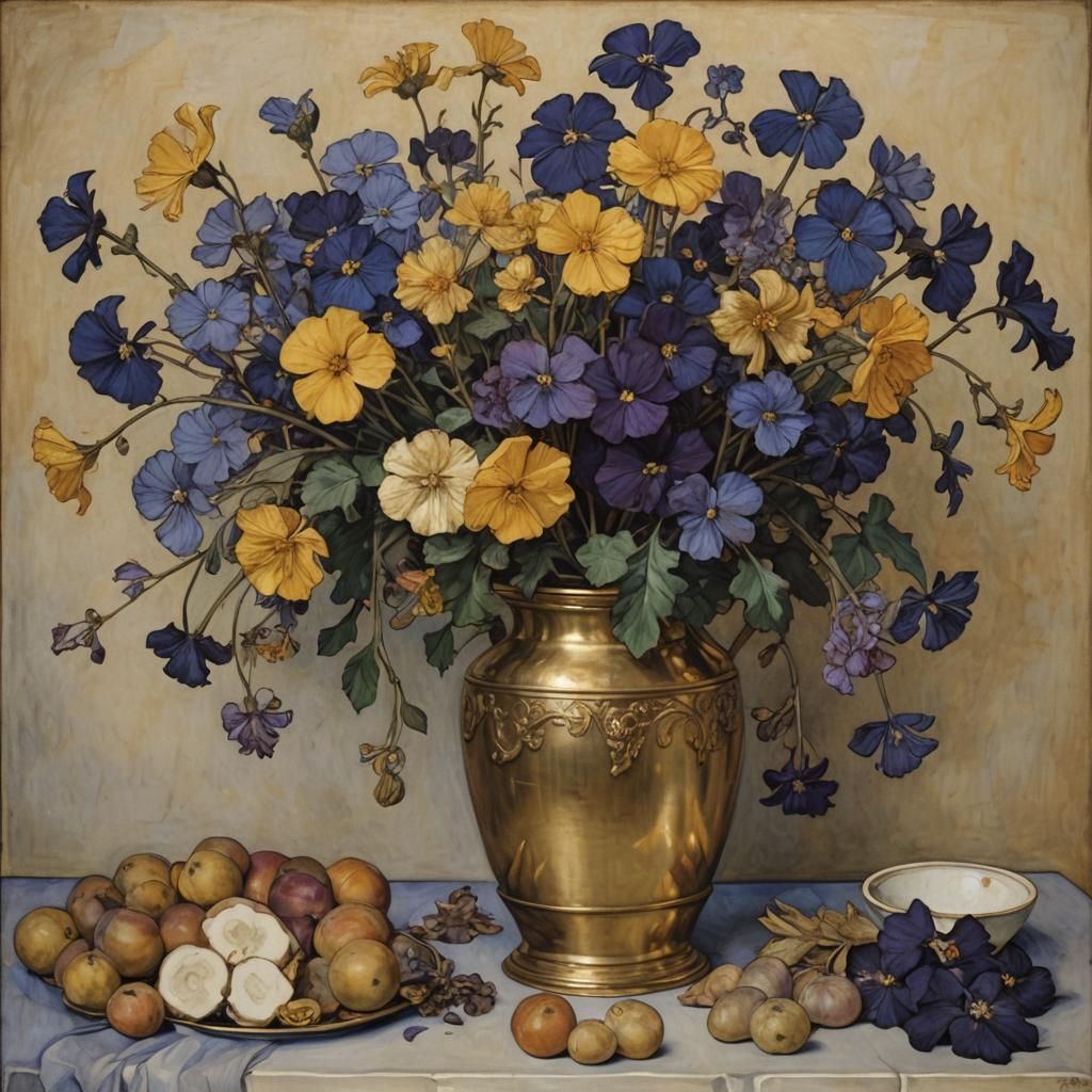 Still Life in Blues, Violets, and Gold