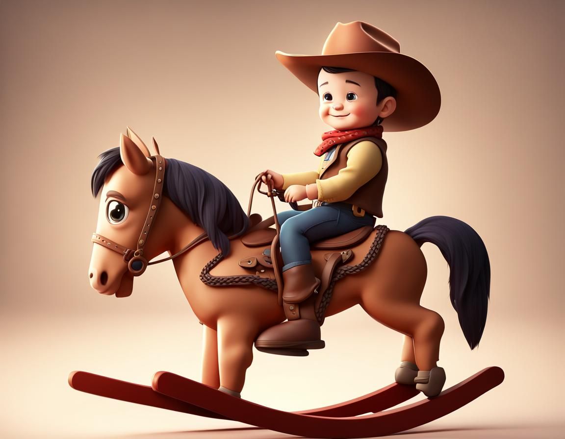 Chibi John Wayne on Rocking Horse, 3D Art