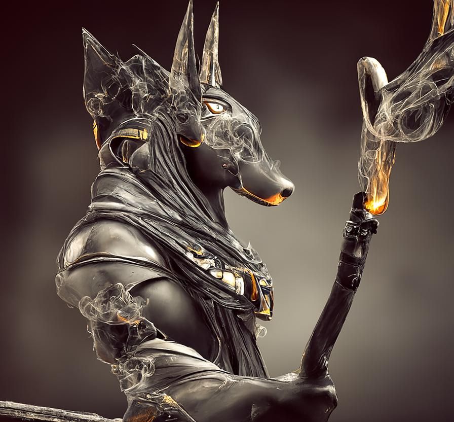 Hyperrealistic Anubis in Smoky, Dark Concept Art