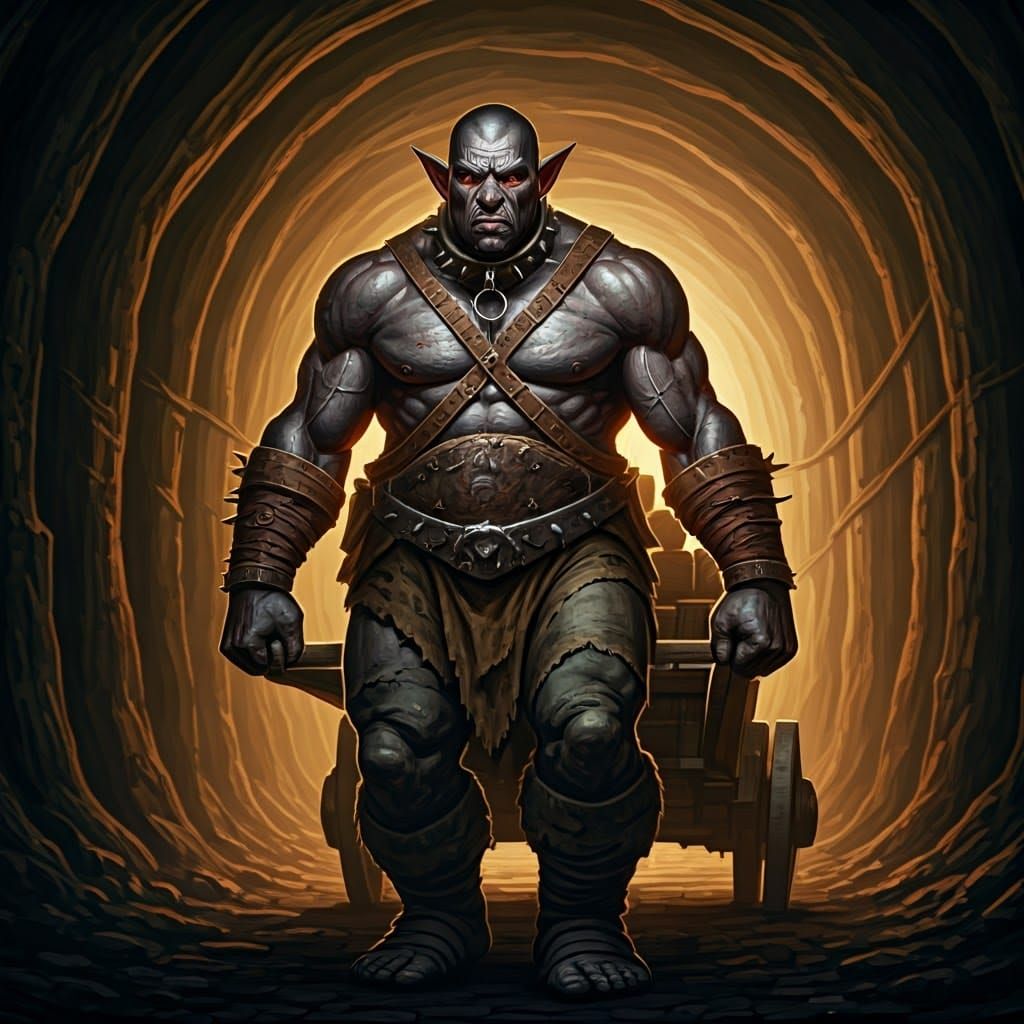 Dark Elf Slave in Gloomy Underground Tunnel