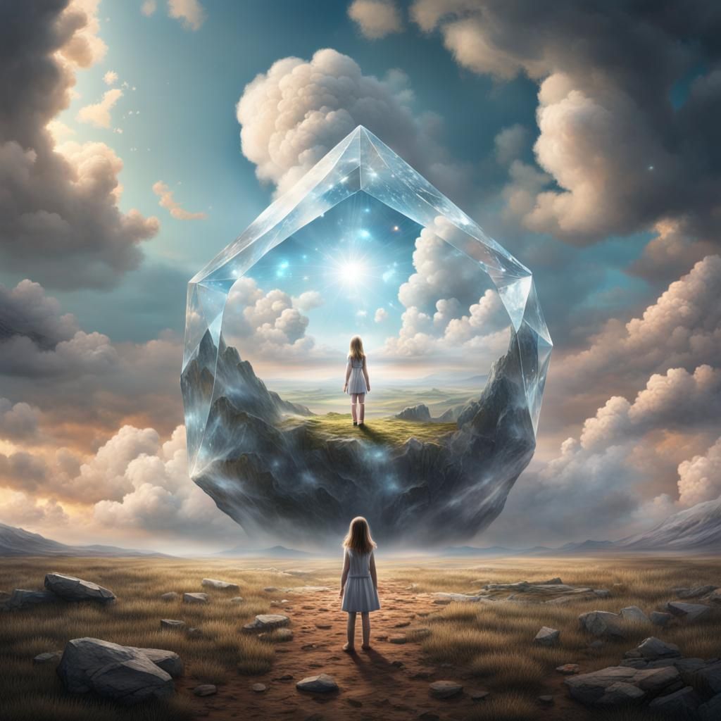 Girl and Giant Crystal: Epic Digital Painting