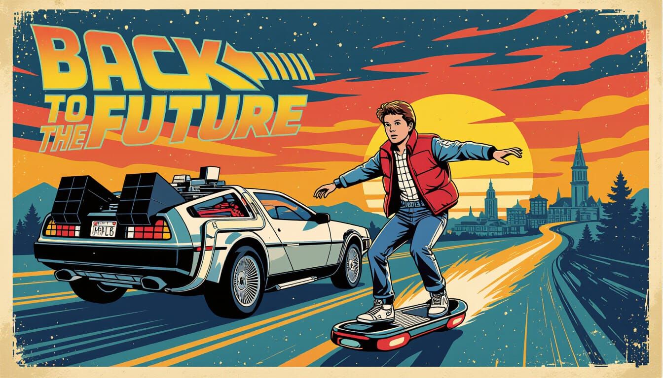 Vintage Illustrated Back to the Future Movie Poster
