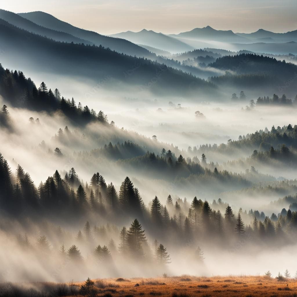 Misty Mountain Landscape: A Tranquil Scene