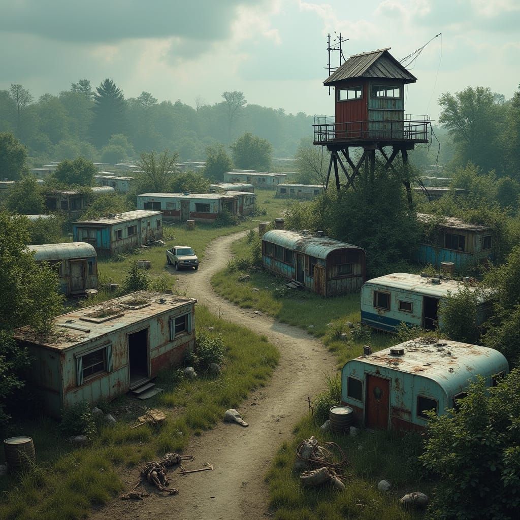 Apocalyptic Fortified Trailer Park in Decay