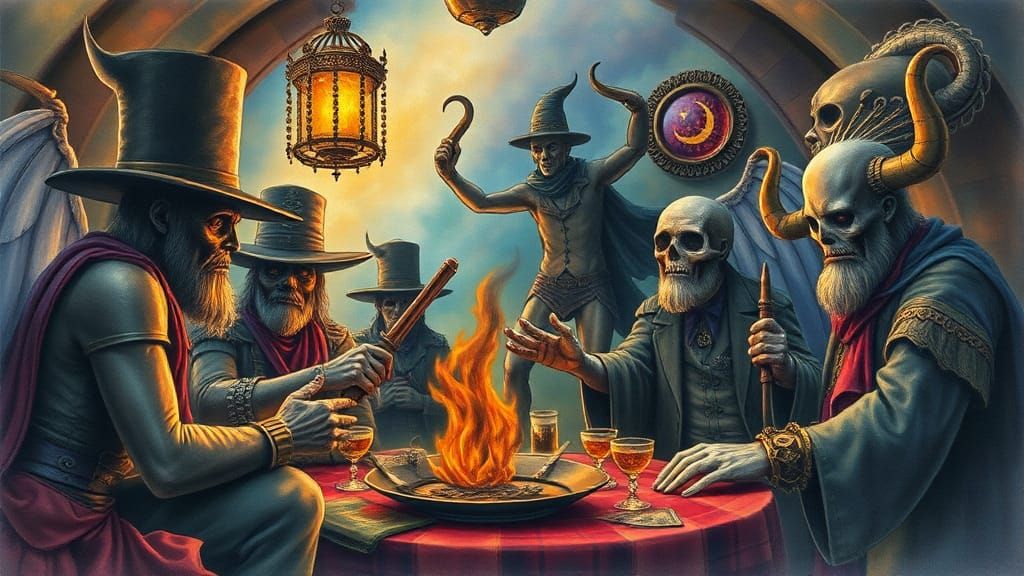 Bizarre Scene in Mixed Styles: Fantasy, Gothic, Sci-Fi