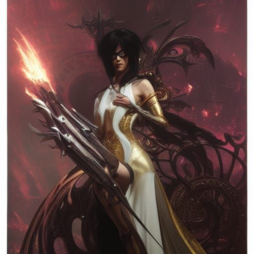 Bayonetta Dark Fantasy Concept Art in Art Nouveau Style