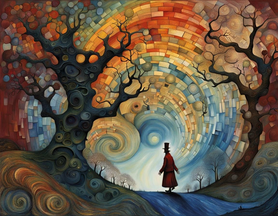 Dancing Shape in Kale, Gold, and Burgundy Hues