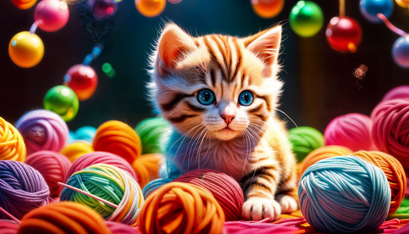 Cute Kitten Plays with Yarn in Candy Art Style