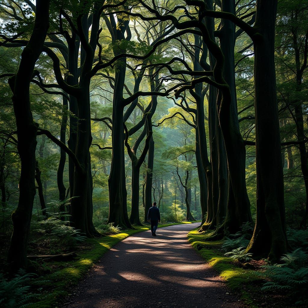 Mysterious Forest Wanderer in Hyperrealistic Detail