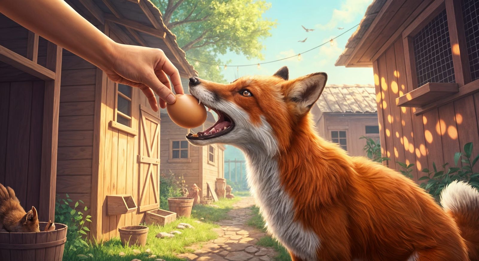 Red Fox Receives Egg Treat in Digital Illustration