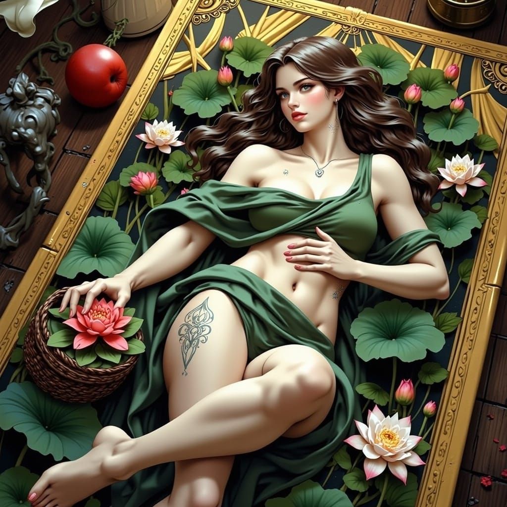 Elegant Woman in Tarot Card, Art Nouveau Style