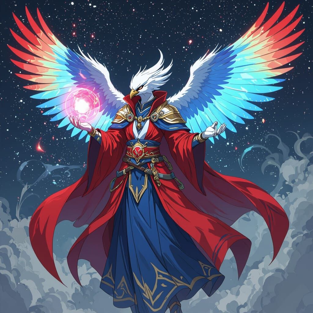 Aarakocra Sorcerer with Red Orb in Anime Style