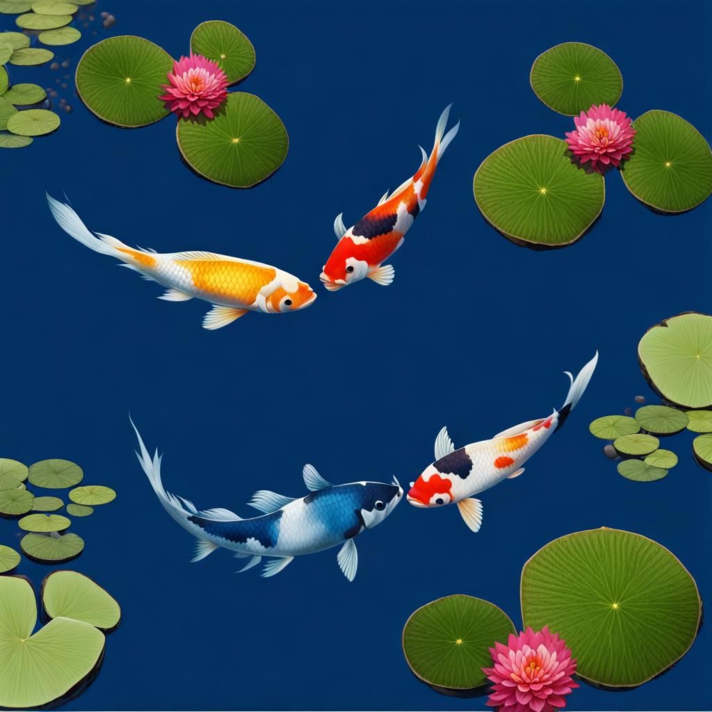 Kissing Koi Fish in Pond