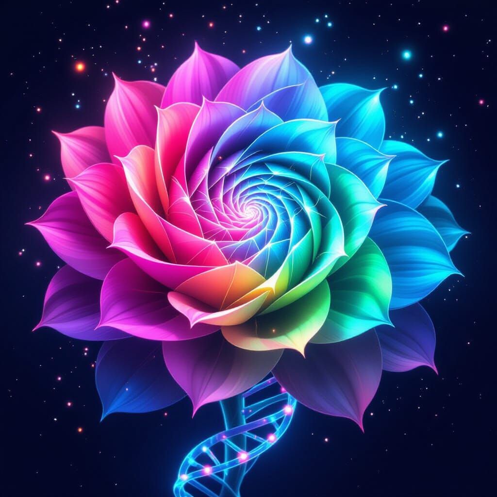 A digital illustration of a vibrant, never-ending flower tha...