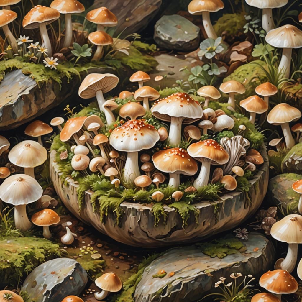 Mushroom Sauce in Garlic Pot, Beatrix Potter Style