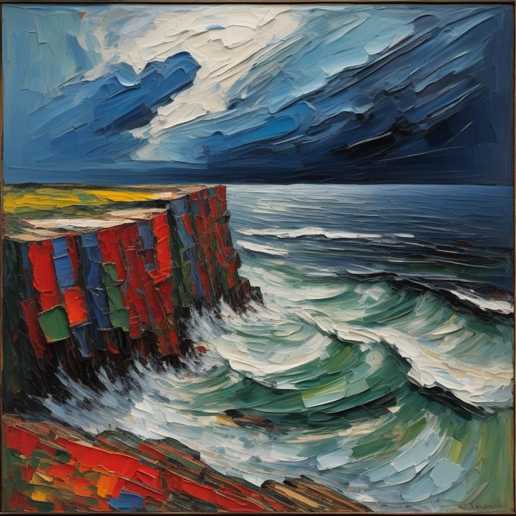 Dramatic Seascape Thunderstorm in Impasto Style