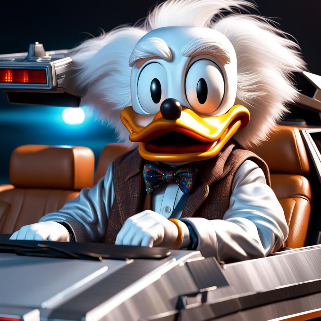 Scrooge McDuck in Back to the Future DeLorean