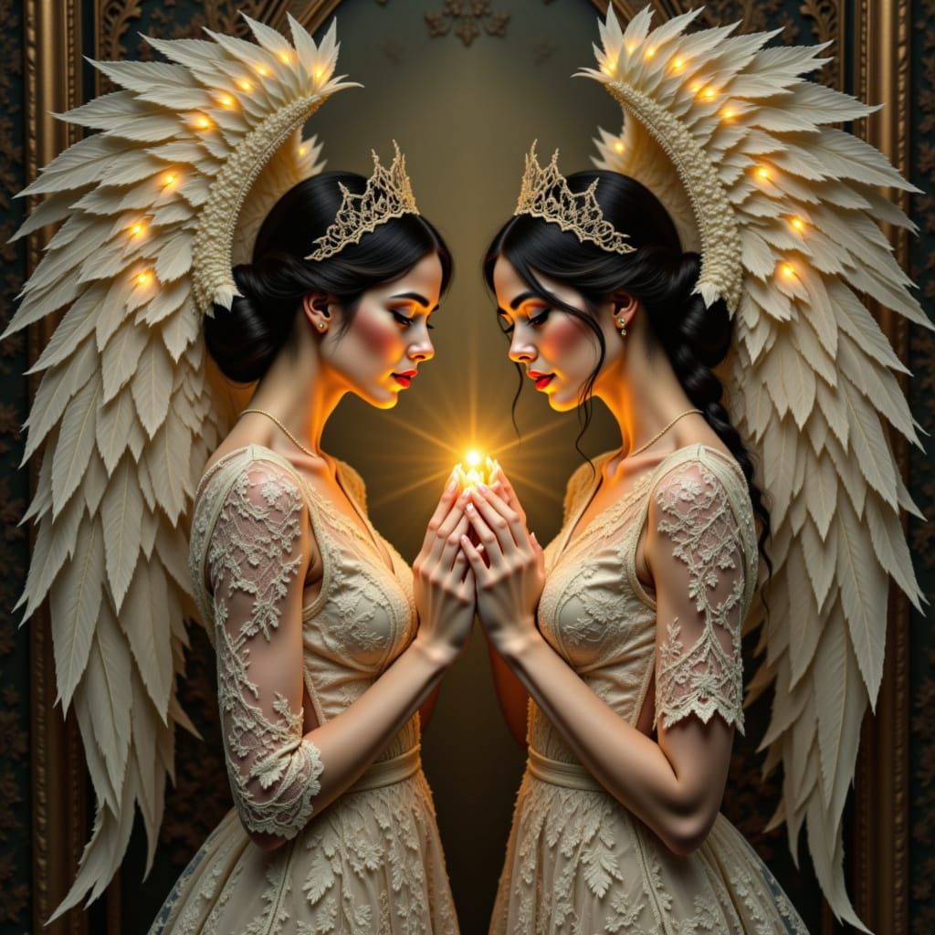 Maidens in Lace Gowns with Angel Wings