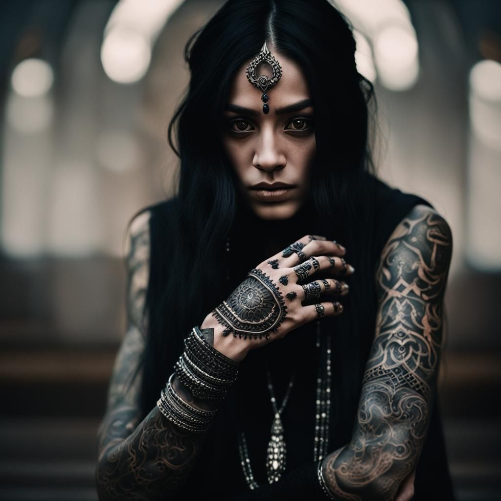 Moody Cinematic Portrait with Tattoos and Ornate Rings