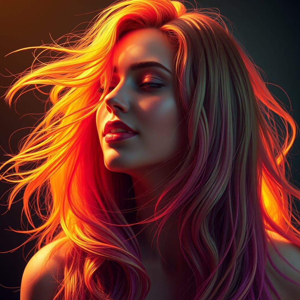 Elegant Art Nouveau Portrait of a Woman in Vibrant, Golden L...