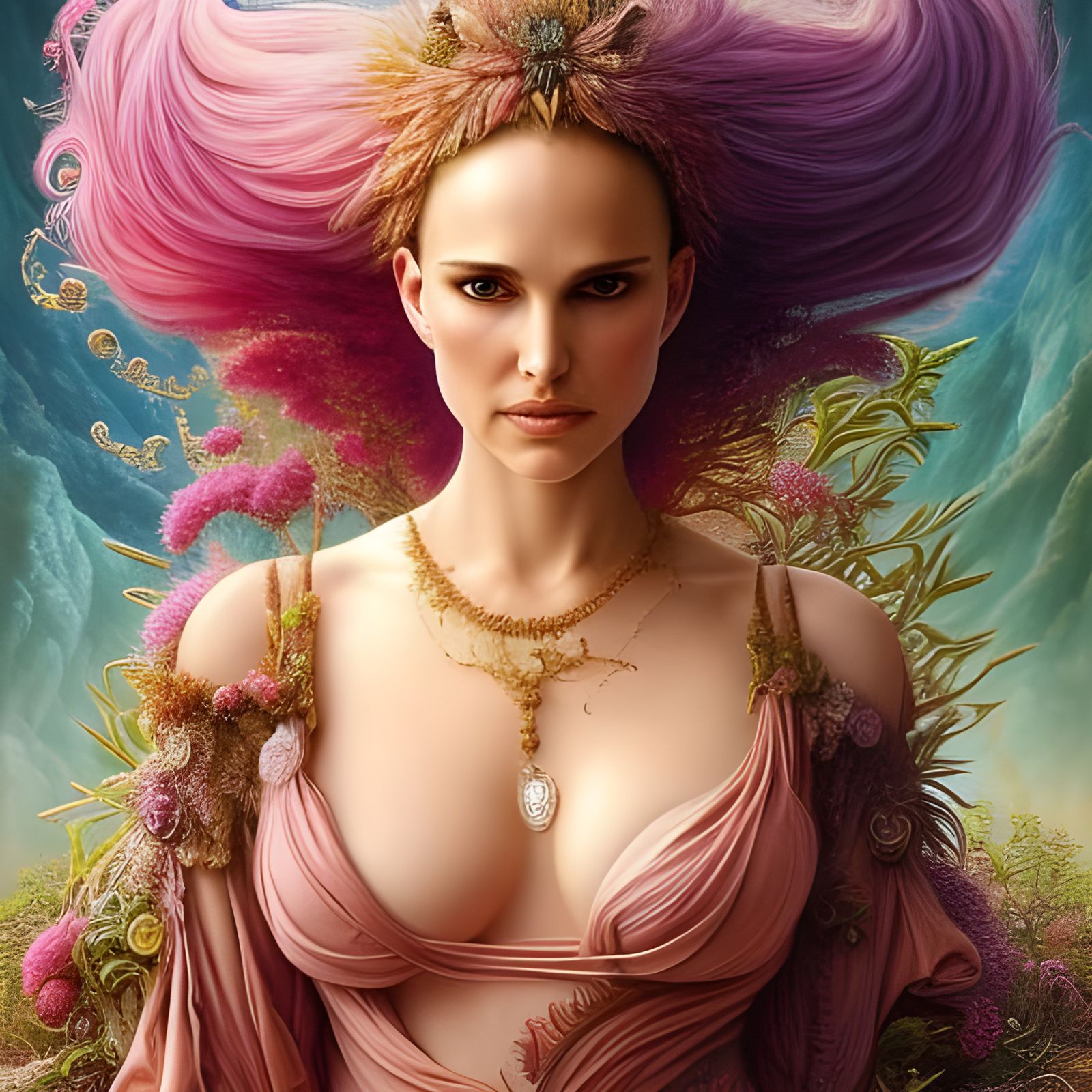 Natalie Portman with Pink Hair in Synthwave Style