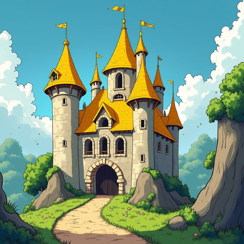 Vibrant Cartoon Castle in Comic Book Style