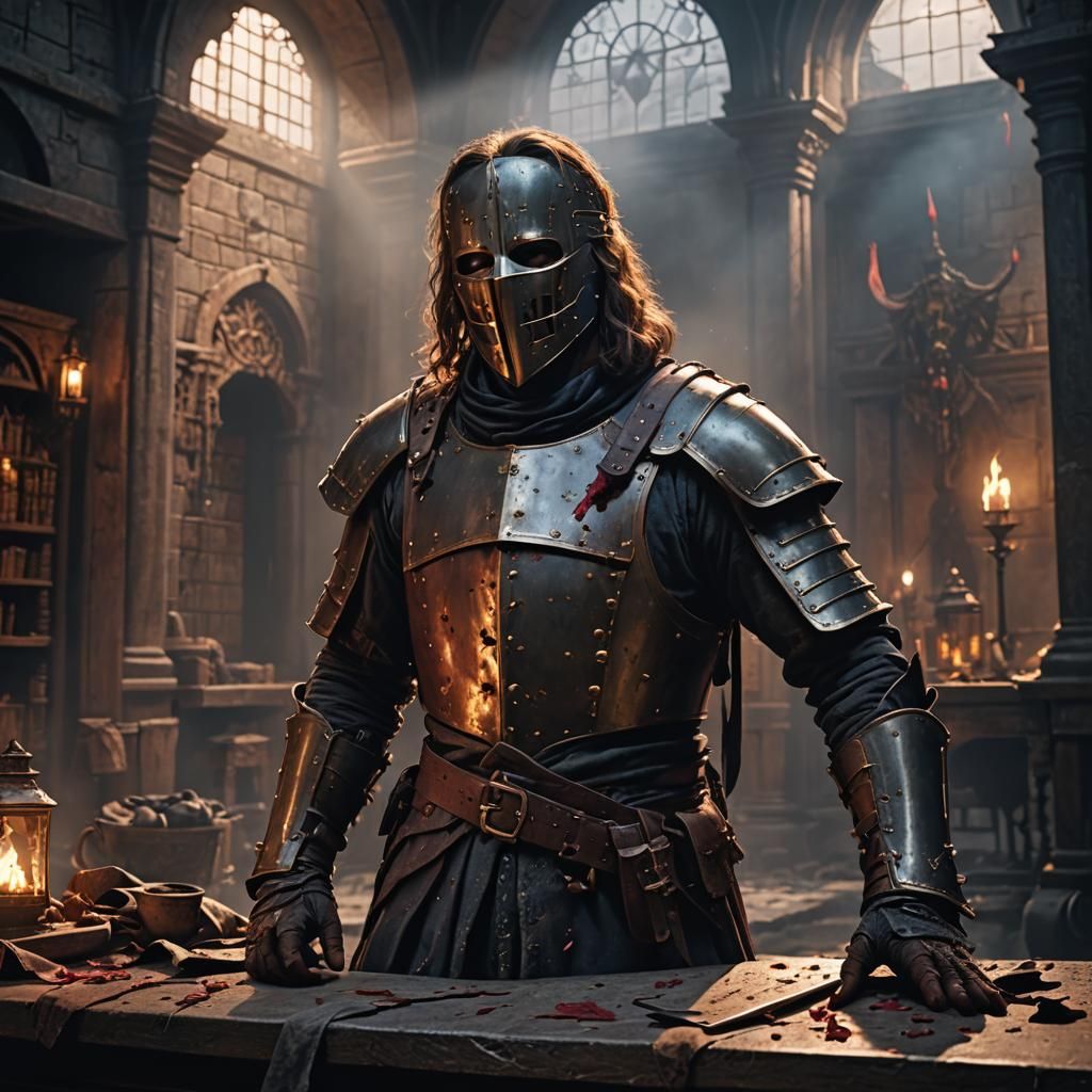 Man in Iron Mask with Bleeding Wound