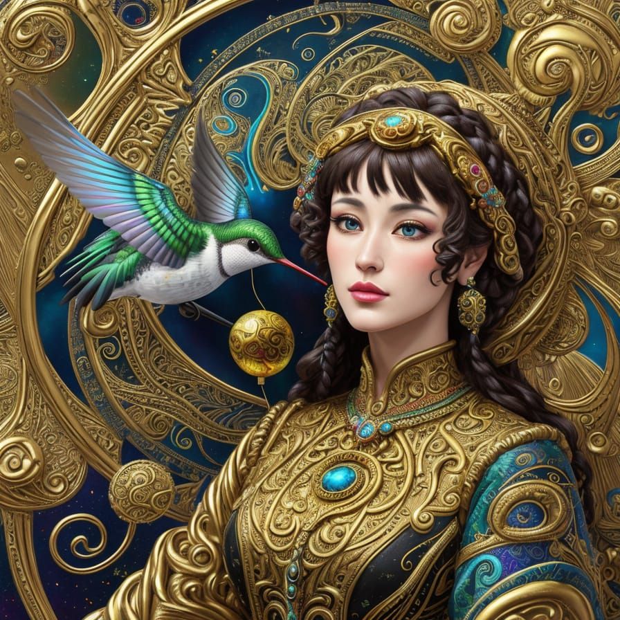 Ornate Hummingbird Balloon in Mixed Media 3D Style