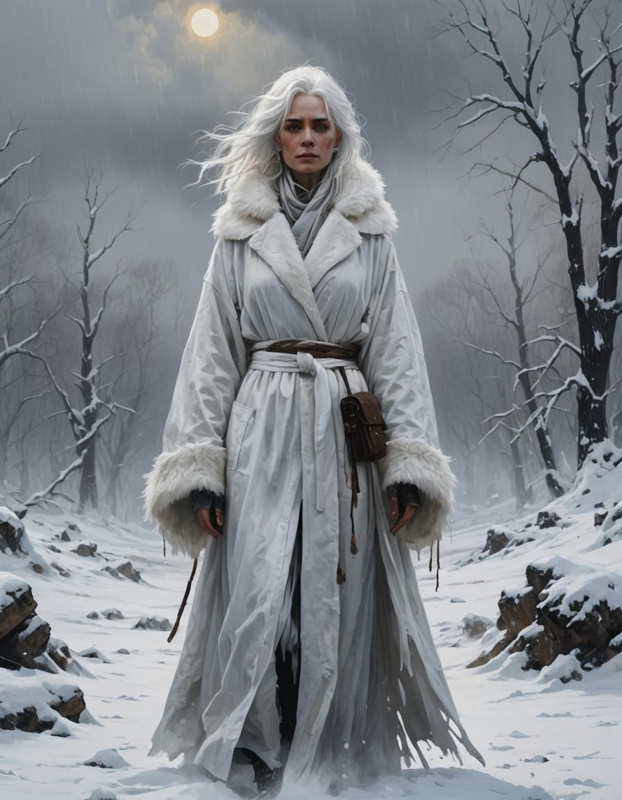 Ghostly Woman in Winter Landscape as Digital Painting