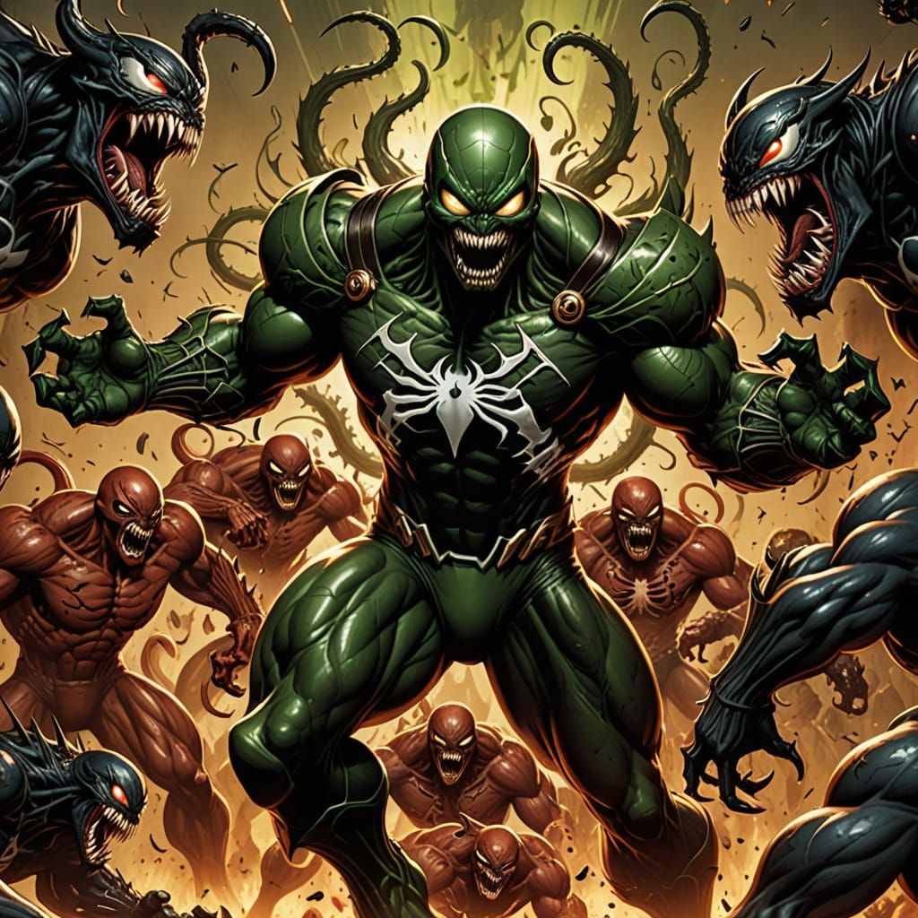 DoomGuy in Epic Combat with Demonic Horde as Venom Symbiote