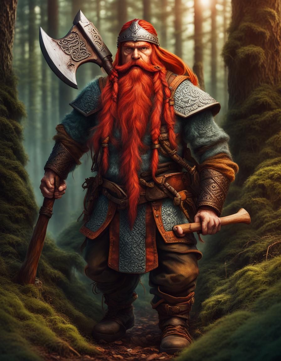 Dramatic Image of Gimli the Dwarf in Forest