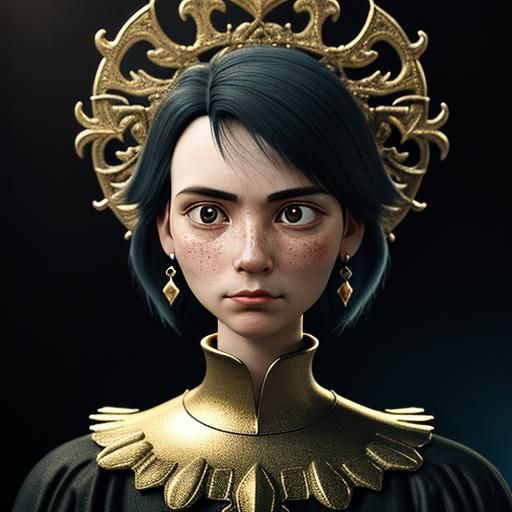 Beautiful Woman on Rocky Shore in Klimt Style