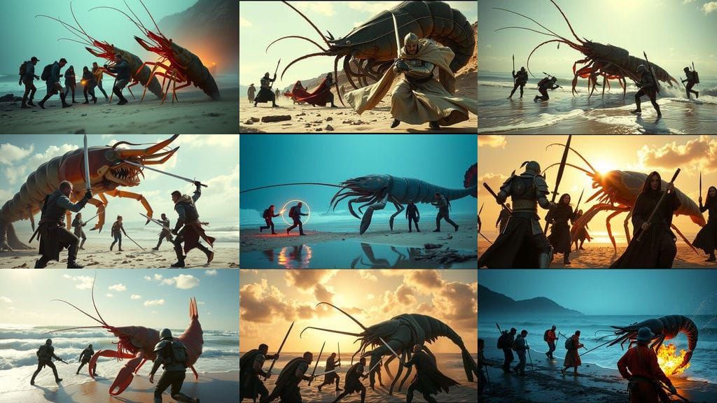 D&D Party vs. Gargantuan Shrimp: Cinematic Film Still