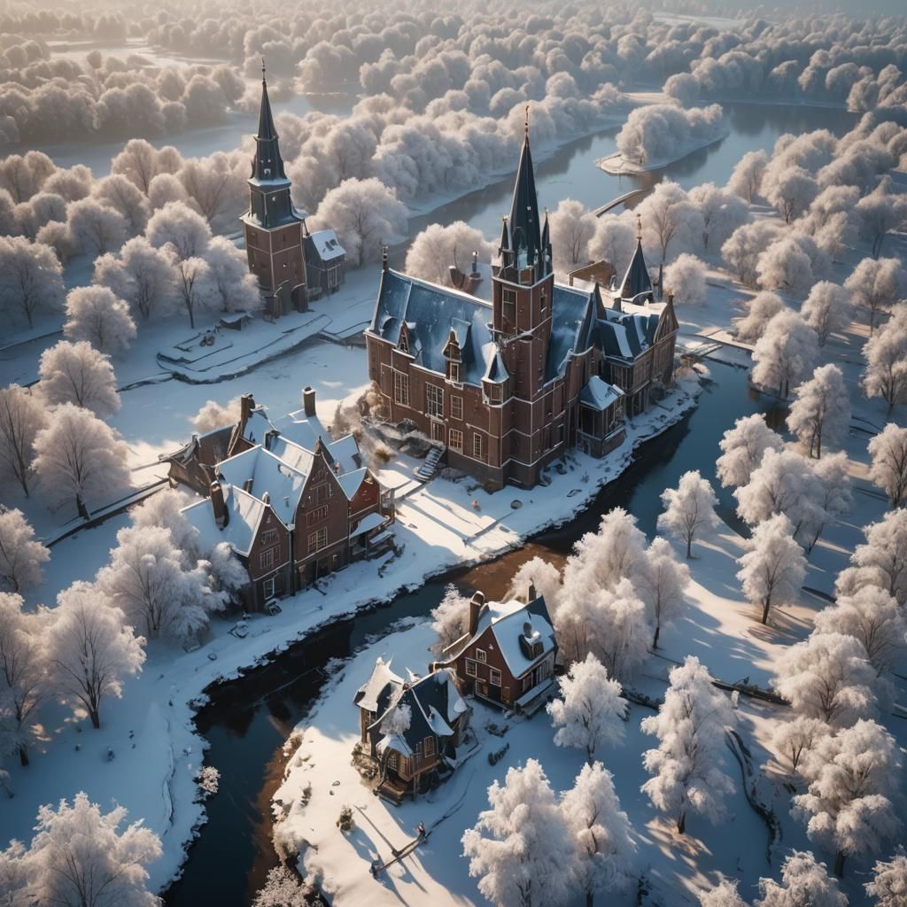 Winter Afternoon in the Netherlands: Detailed Matte Painting