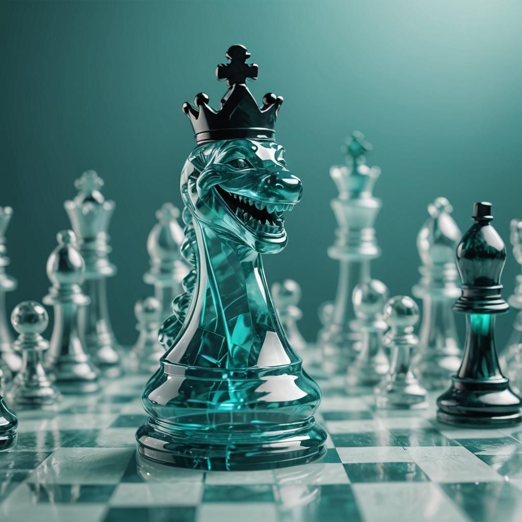 Crystal Chess Piece Smiling on Colorful Chessboard