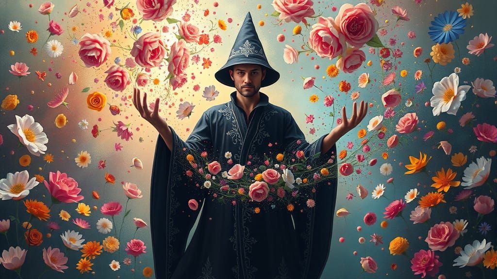 Dreamlike Magician Creates Whimsical Floral Explosion