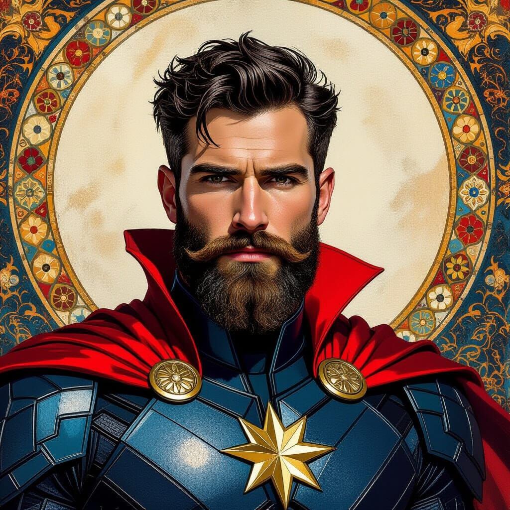 Bearded Superhero Portrait as Impasto Oil Painting