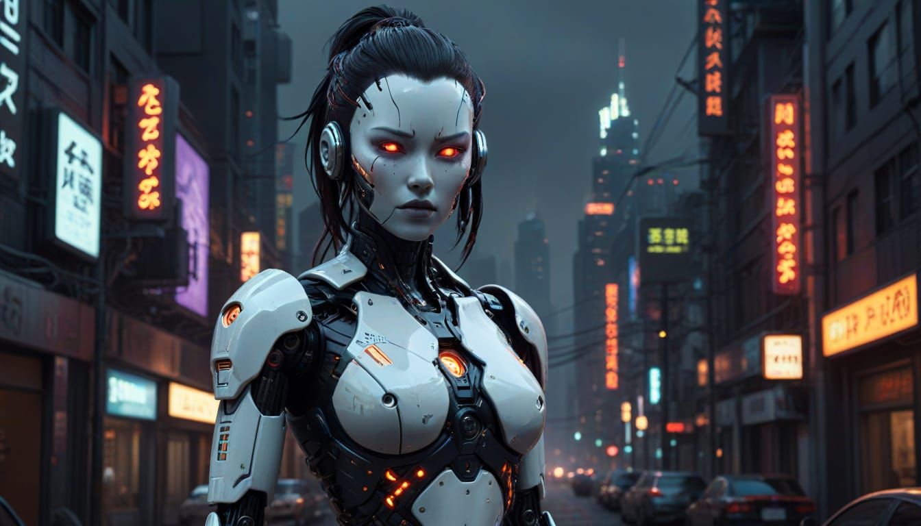 Cyberpunk Cyborg Android in Gothic Pinup Pose