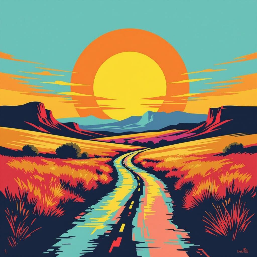 Pop Art Landscape in Screen Print Style