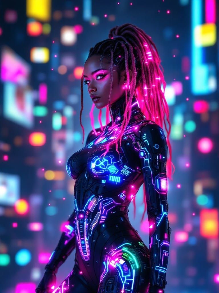 Cyberpunk Goddess of Code and Circuitry