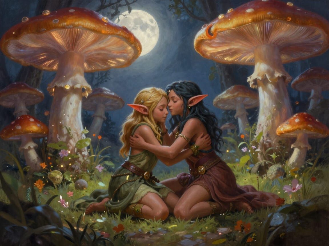 Elven Friends in Magical Mushroom Forest