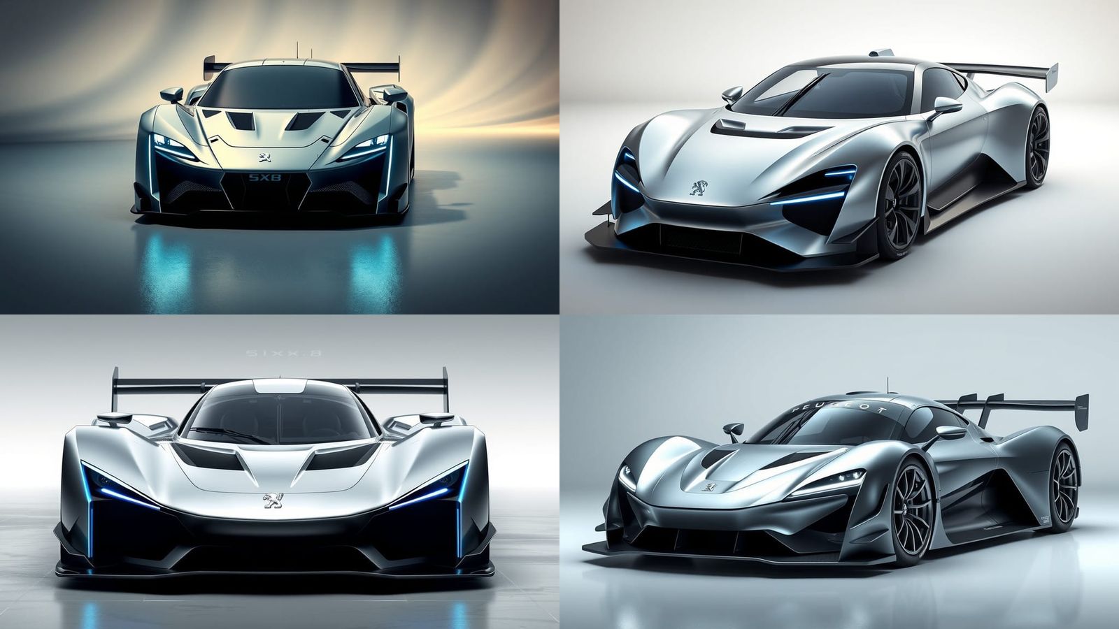 Futuristic PEUGEOT 5x8 GT3 Race Car in Metallic Silver with....