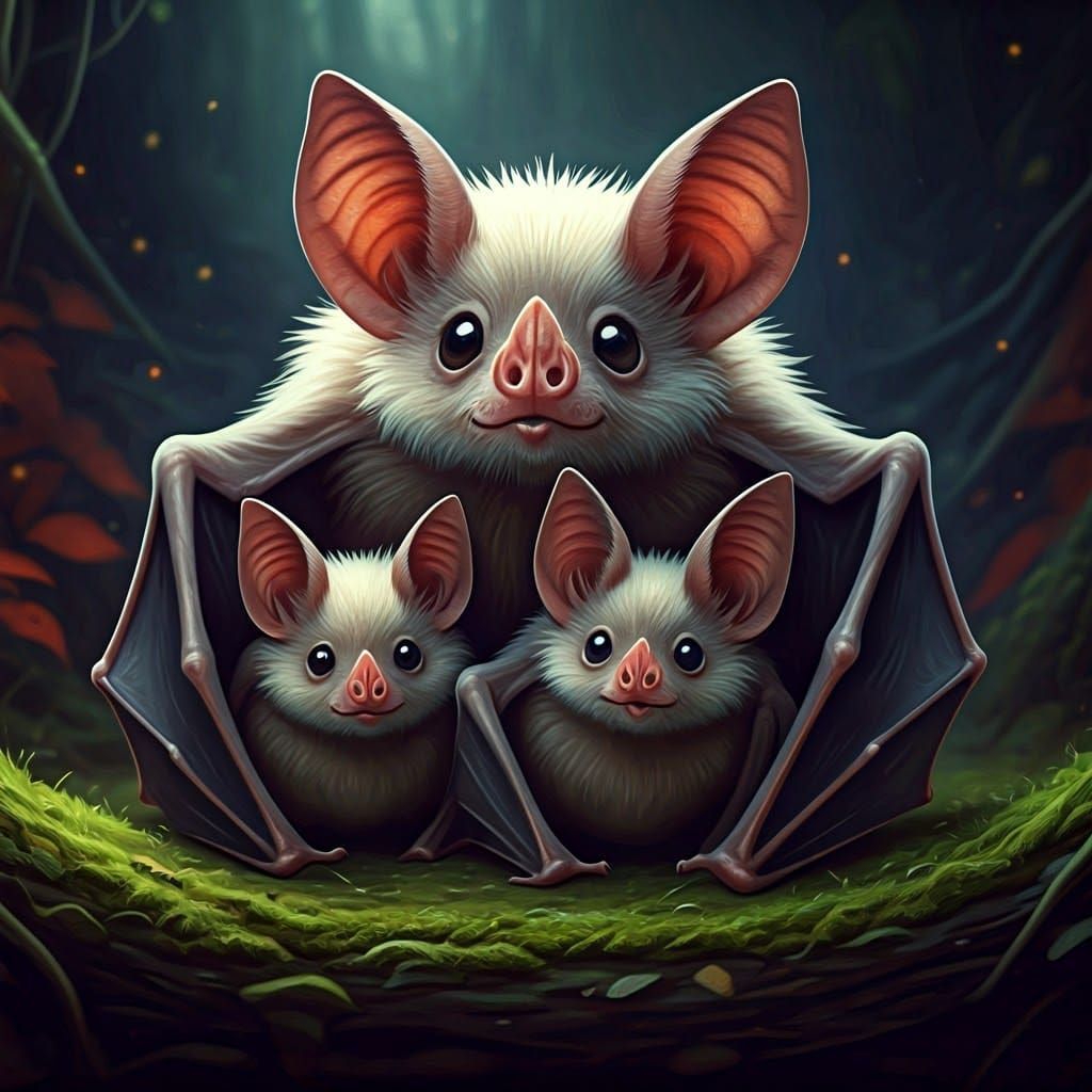 Enchanting Family of Bats Celebrate New Year in Vibrant Fant...