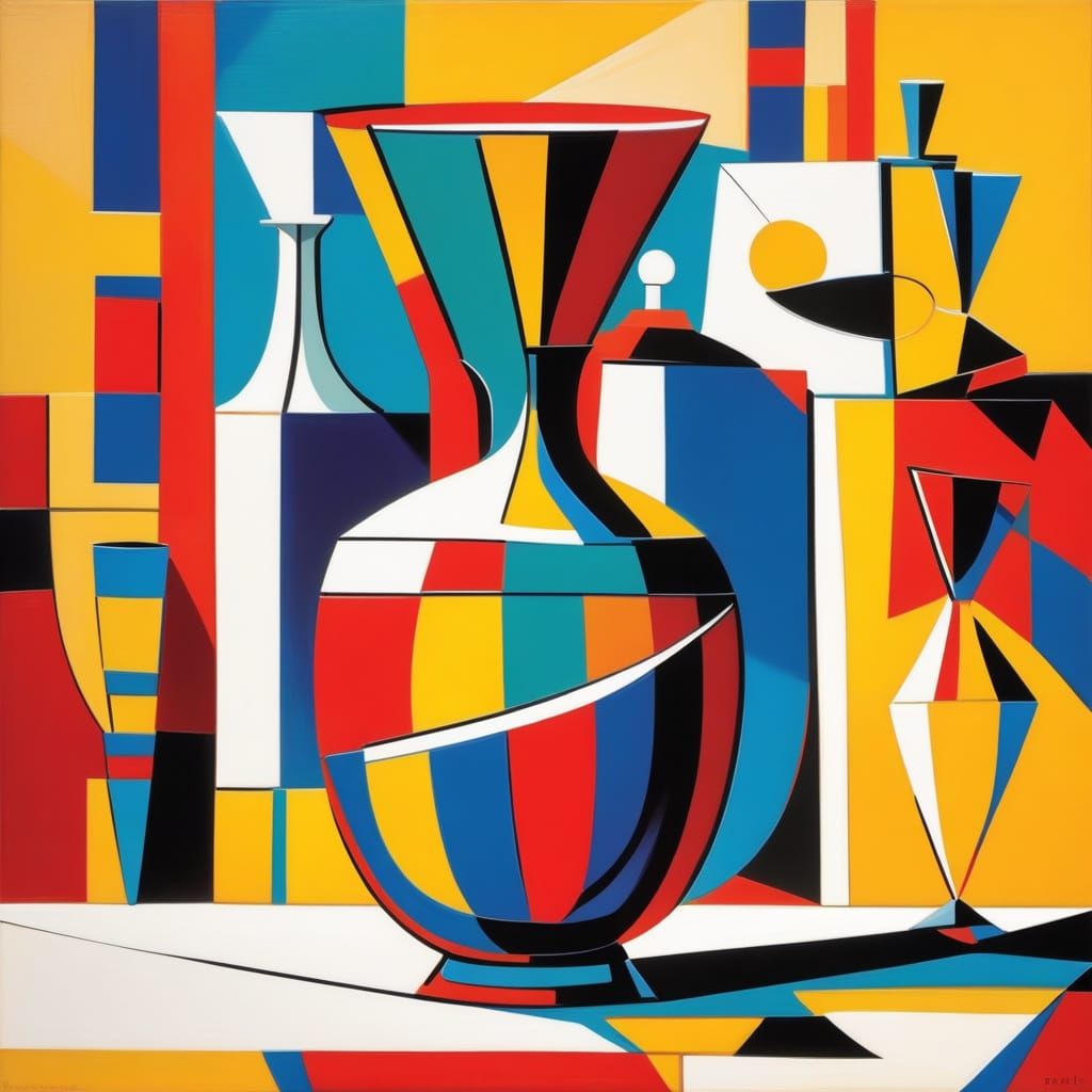 Cubist Still Life: Geometric Vase in Bold Primary Colors