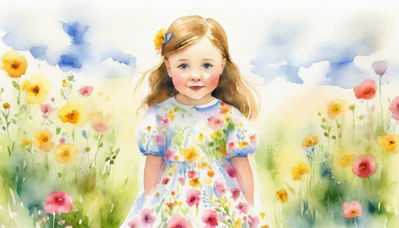 Vibrant Watercolor Portrait of Singing Girl in Meadow