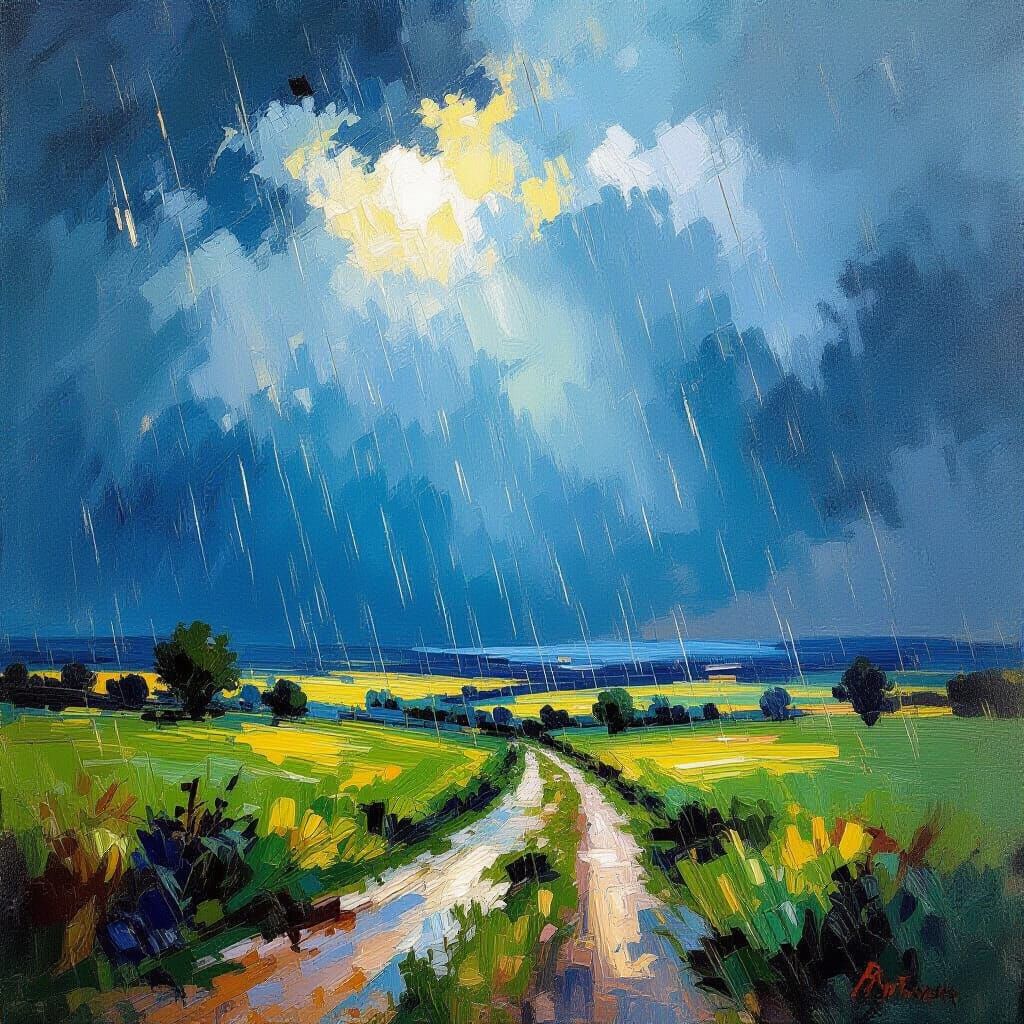 Torrential Downpour on Spanish Plain Oil Painting