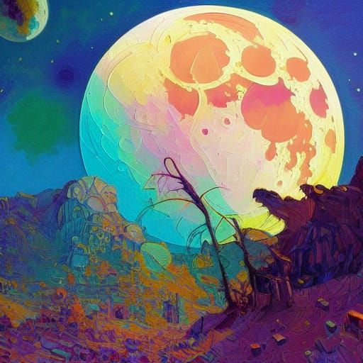 Detailed Lunar Oil Painting in Cosmic Style